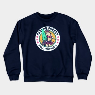 Retro Surfer Babe Badge Padang Padang Beach Bali Indonesia Crewneck Sweatshirt